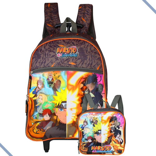 Mochila De Rodinhas Com Lancheira Térmica Naruto Shippuden