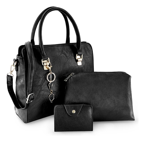 Bolsa Andrea Set Con Cosmetiquera Y Cartera Mujer Negro