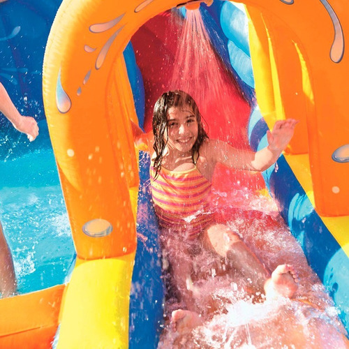 Parque Acuático Alberca Inflable Huracan Con Tunel Infantil Color Naranja