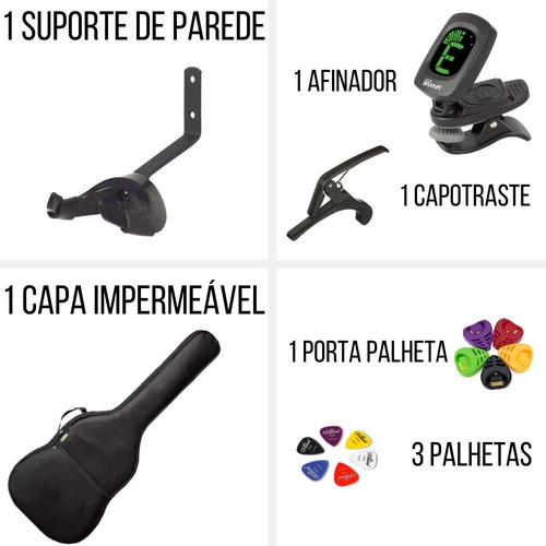 Imagem 2 de 4 de Violão Acústico Michael Clássico Nylon Vm15ny Bk + Kit5i