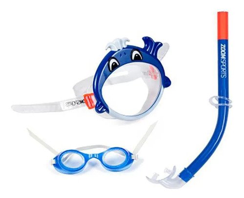 Set De Buceo Azul Para Niños Zoom Fun Gafas Careta Y Tubo