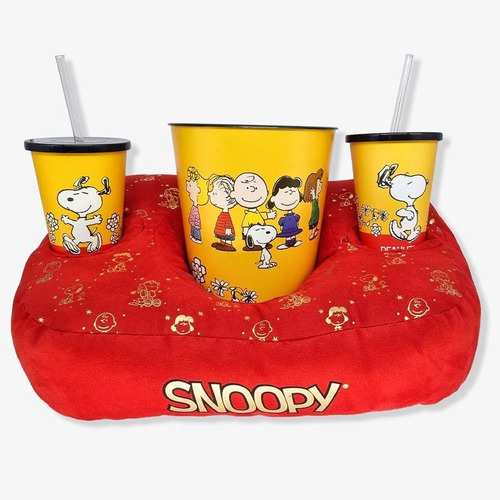 Almofada Porta Pipoca C 2 Copos Snoopy Produto Oficial 