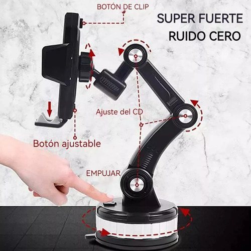 Base Soporte Grande Porta Celular 360 Ventosa Coche 3en1 Negro.