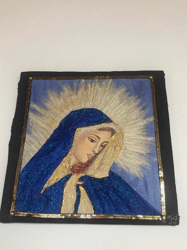 Cuadro Virgen Maria La Dolorosa Pintado A Mano Sobre Lienzo