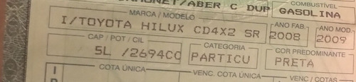 Toyota Hilux 2009 2.7 Vvt-i Sr Cab. Dupla 4x2 4p