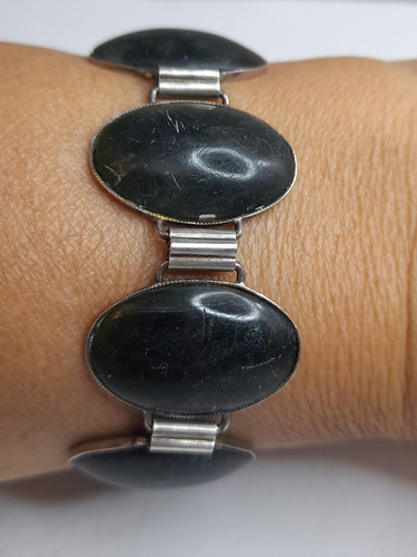 Pulsera De Plata Con Piedras De Jade Espinaca Vintage