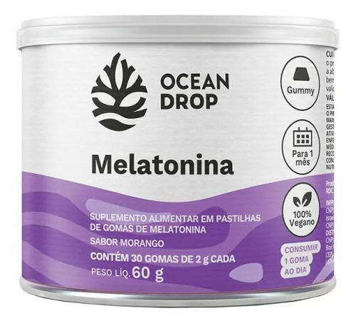 Melatonina Ocean Drop 30 Gomas Comestíveis Sabor Morango