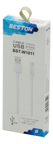 Cable Datos Carga Usb Tipo C, Beston Bst-w1011, 1 Metro Color Blanco