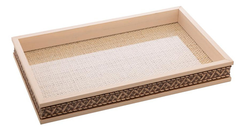 Bandeja Woodart De Madeira Bambu Com Sisal Bege 30cm X 17cm