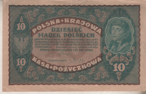 Antiguo Billete De Polonia - 10 Marek - Año 1919 