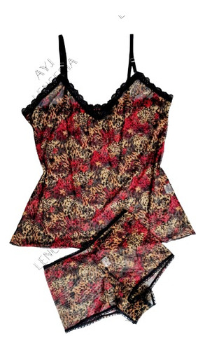 Baby Doll Sexy Musculosa Y Culotte Animal Print Talle Grande