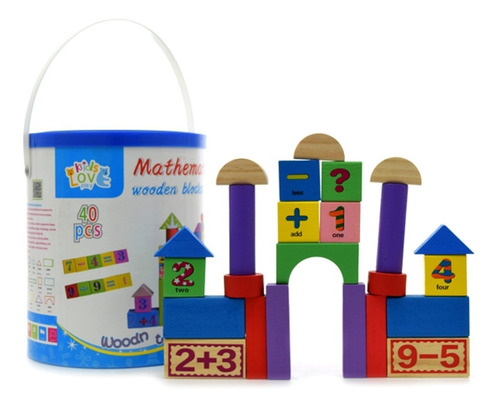 Balde Bloques Construcción Cuentas Matematicas 40 Piezas