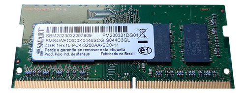 Memória Notebook Smart 4gb Ddr4 3200mhz Sms4wec3c0k0446scg C (Usado)