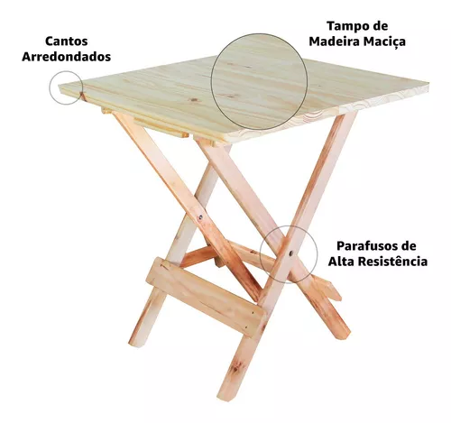 Jogo Conjunto Mesa Bar Dobrável 60x60 C/4 Cadeiras Madeira Sem