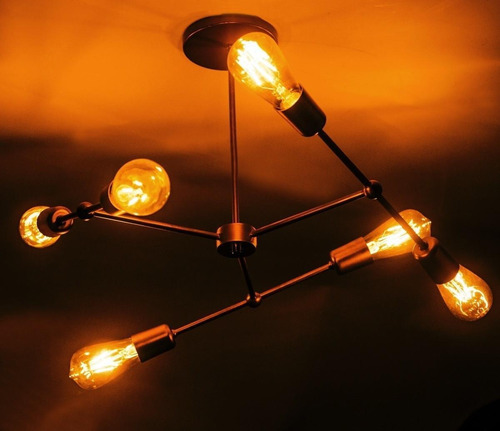 Imagem 2 de 3 de Lustre Pendente Moderno Sputnik Faces Preto Para 6 Lâmpadas
