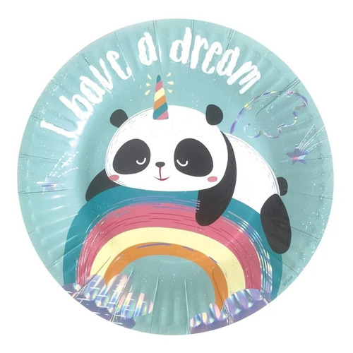 Platos Polipapel Oso Panda Arco Iris  Animalitos Bosque X 6 