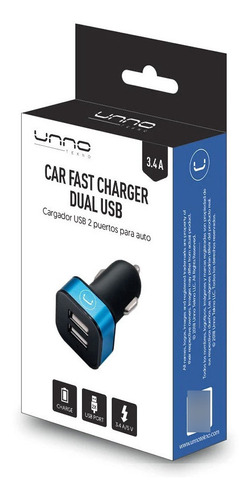 Cargador Auto Unno Pw5021bk Carga Rapida 2 X Usb 5v 3.4a