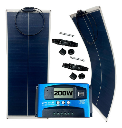 Kit 2 Painel 100w Fotovoltaico Solar Caminhao Motorhome 200w Cor Preto Voltagem De Circuito Aberto 2228v Voltagem Máxima Do Sistema 200v