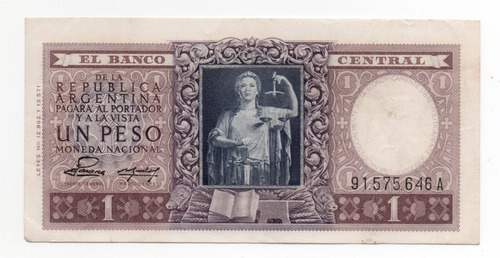 Billete Argentina 1 Peso Moneda Nacional Bottero 1910