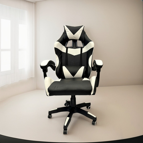 Silla Gamer Escritorio Pc - Sillón Ergonómico Reclinable Scp Color Blanco Con Negro