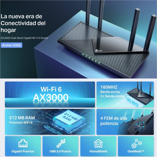 Imagen 2 de 10 de Router Gigabit Wifi 6 Dual Band Ax3000, Tp-link Archer Ax55