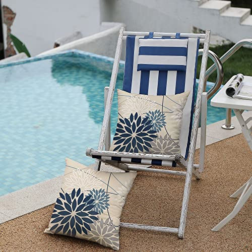 Funda De Almohada Floral Azul Y Gris 18x18 Juego De 2 Imperm