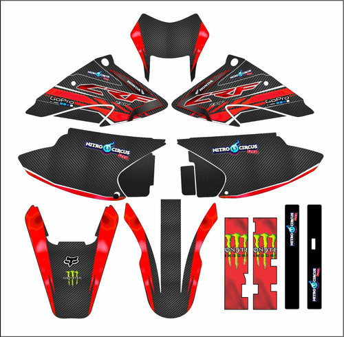 Kit Gráfico Crf 230f Adesivo Plotagem Motocros Trilha 0,20mm Cor PRETO VERMELHO