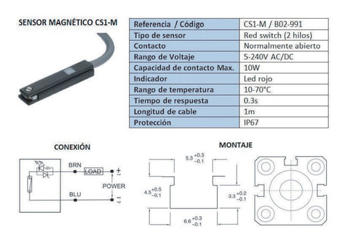 Sensor Magnético Cs1-m 2 Hilos  Ip67  Normalmente Abierto