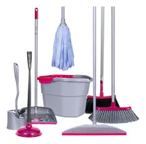 Comprar Reynera Kit Para Limpieza Del Hogar: Escobas Dual y Basica, Mop Microfibra, Cubeta Con Exprimidor, Jalador de Agua, Cepillo Sanitario, Bomba de Baño, Recogedor Con Peineta Quita Pelusa