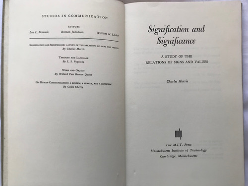 Signification And Significance / Charles Morris / Mit Press (Usado)