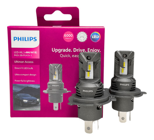 Par Lâmpada Led Philips Ultinon Access H4 H19 6000k Nano 1:1