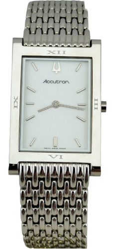 Reloj Bulova Accutron Rectangular Inox Plateado Fondo Blanco