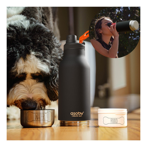 Botella Termica Con Recipiente 3 En 1 Asobu Buddy 1l Dog Cat Color Pastel Pink