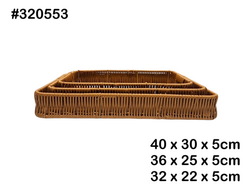Set 3 Canasta De Plastico Trenzado Rectangular 40cm #320553