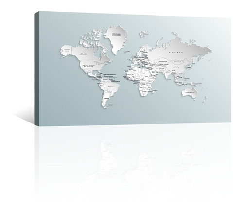 Cuadro Decorativo Canvas Mapas Del Mundo Gris Con Nombres