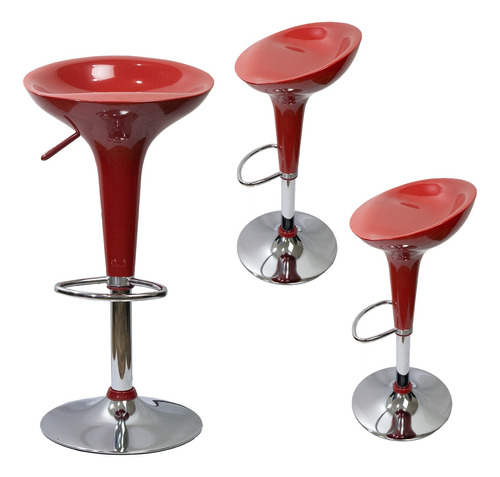 Set 3 Silla Banco Taburete Giratorio Bar Comedor Verona Rojo