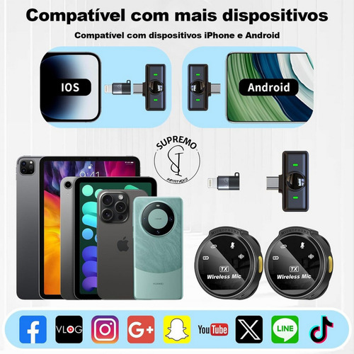 Microfone Lapela Xiaomi J6 Sem Fio Com Adaptador Lightning Preto