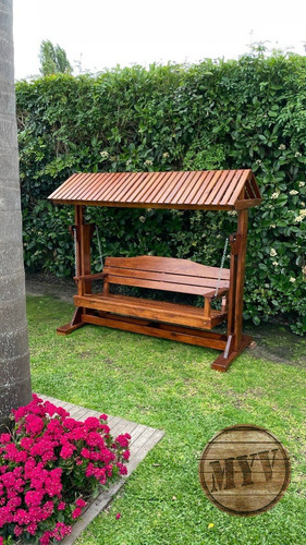 Imagen 3 de 8 de Hamaca En Madera Con Techo Para Jardín Exterior