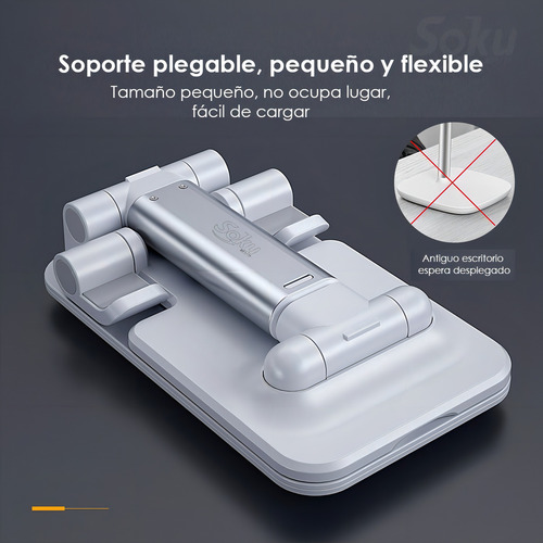 Suporte de alumínio ajustável, suporte para celular, tablet, console, cor branca