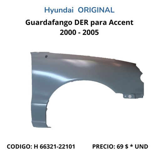 Guardafango Der Para Accent (2000-2005) Hyundai Original