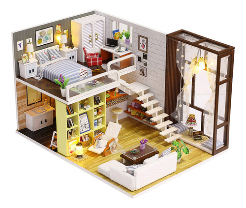 Kit De Casa De Muñecas Para Bricolaje Con Muebles Y Led, Reg