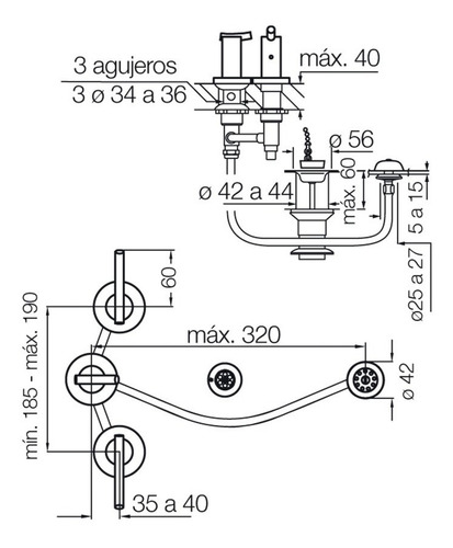 Imagen 3 de 4 de Combo Griferia Baño Fv Libby Ducha Lavatorio Pared Bidet