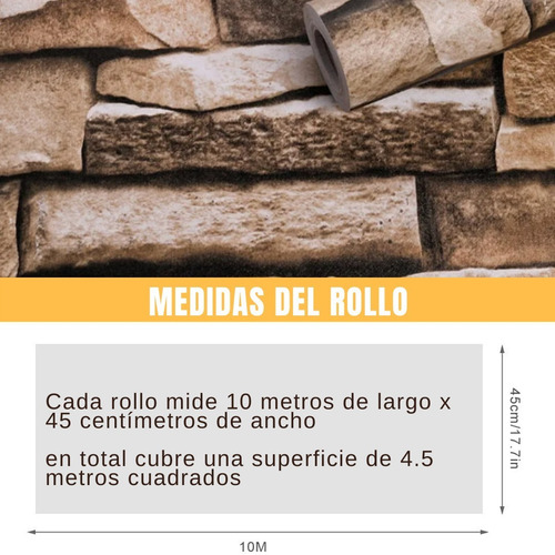 Imagen 2 de 10 de Papel Tapiz De Piedra Laja Adherible 10m X 45cm