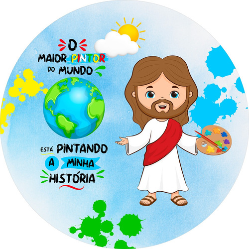 Painel Festa 3d - Jesus Maior Pintor Do Mundo Céu 16