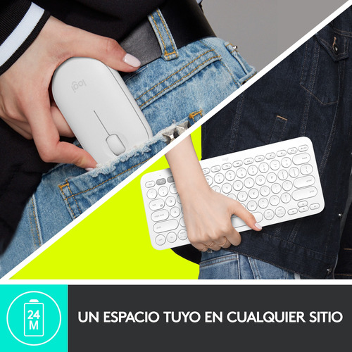 Combo Logitech Mouse M350s+teclado Bt K380s+totebag Blanco