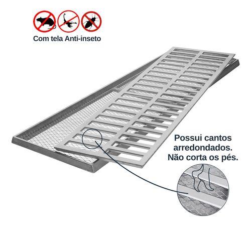 Grelha Ralo Linear Pluvial Aluminio 20x50 C/ Aro E Tela 13pç