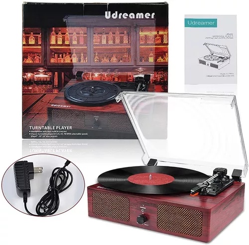 Tocadiscos de vinilo Bluetooth vintage de 3 velocidades con altavoz  integrado, grabación USB, 33, 45, 78 RPM, reproductor retro LP compatible  con