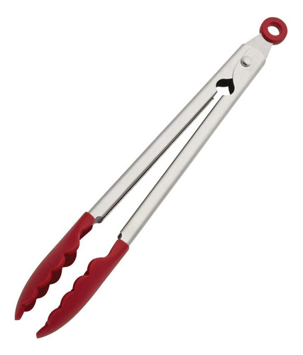 Pegador Pinça Silicone Plástico Inox Salada Multiuso 26,5cm Cor Vermelho