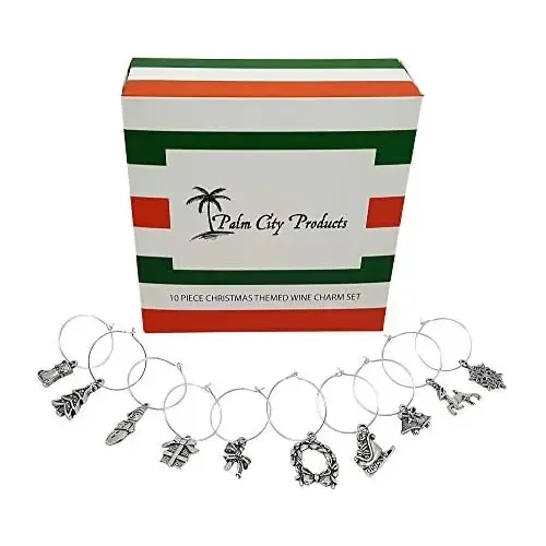 Set De 6 Dijes Festivos Para Copa De Vino - Regalo De Navidad, Secret Santa, Caja Incluida
