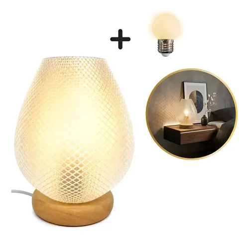 Abajur Luminária De Mesa Sala Quarto Moderno Com Lâmpada Madeira Transparente - R$ 51,15
